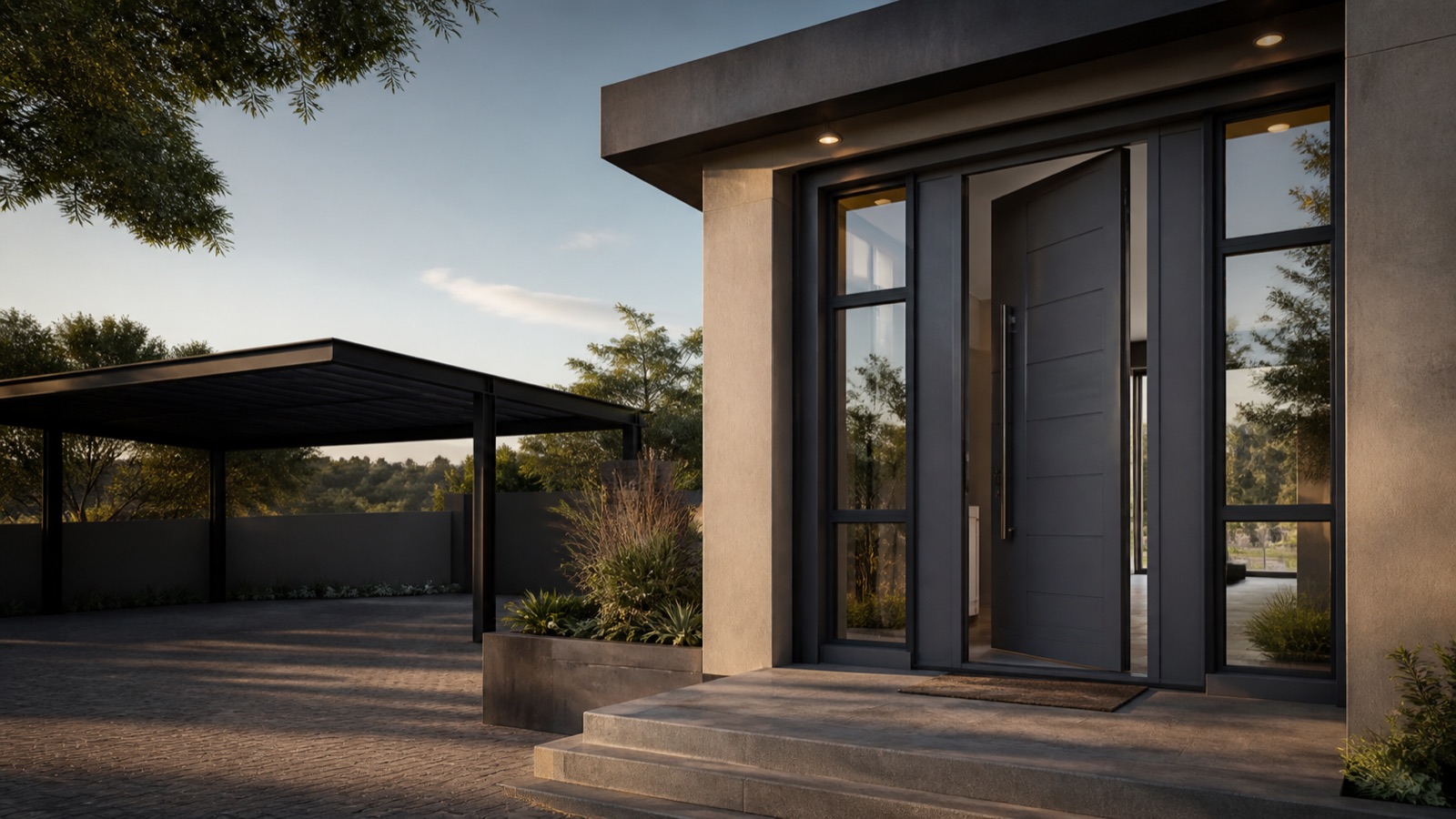 Modern aluminium entrance installed at a contemporary home